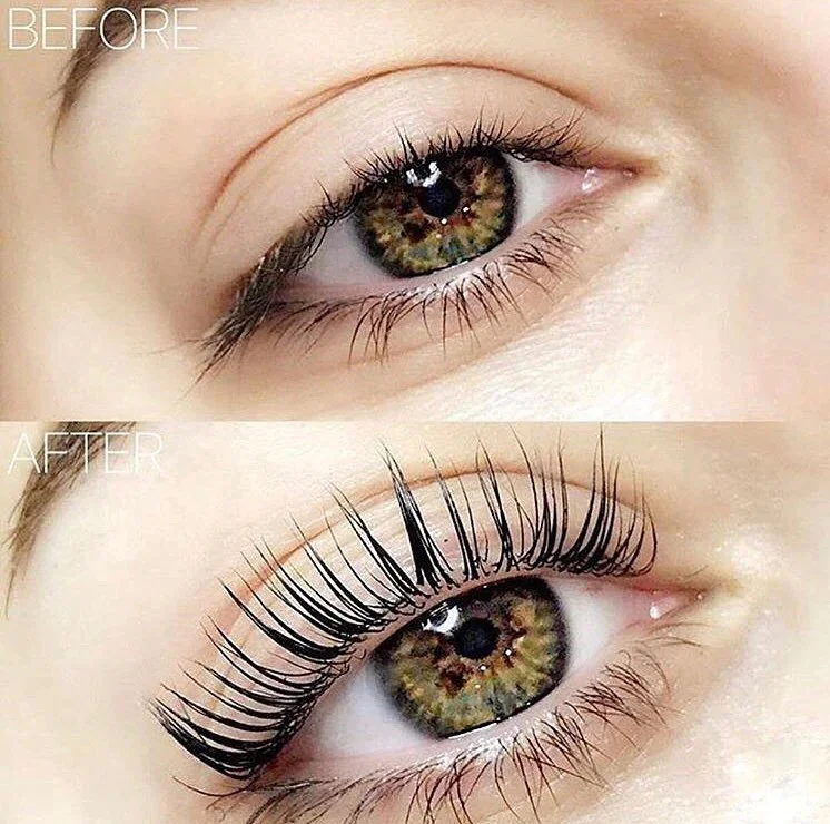 Lash lift before and after — natural lashes curled and tinted